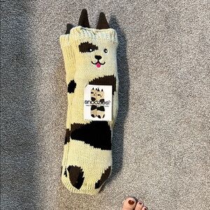 Cream and Brown Cozy Sherpa Lined Sock slippers. Can’t wear shoes with them.